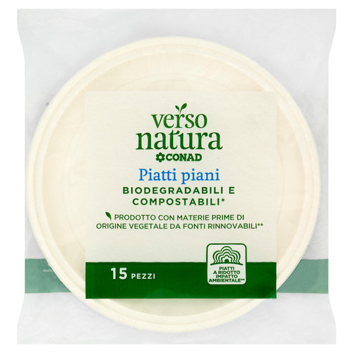 CONAD VERSO NATURA Piatti piani Biodegradabili e Compostabili* 15 pz-image